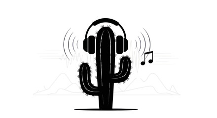 Auditory cactus illustration showcases sound waves and musical notes for a lively scene
