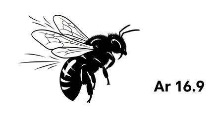 Detailed silhouette depiction of a flying honeybee with intricate wing patterns creating a
