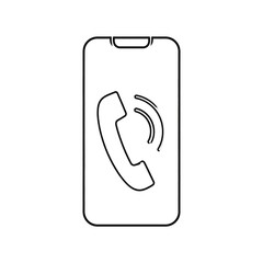 Line art of a smartphone with a ringing phone icon
