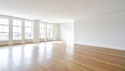 Obraz premium Modern Empty Room White Walls Wooden Floor Sunlight