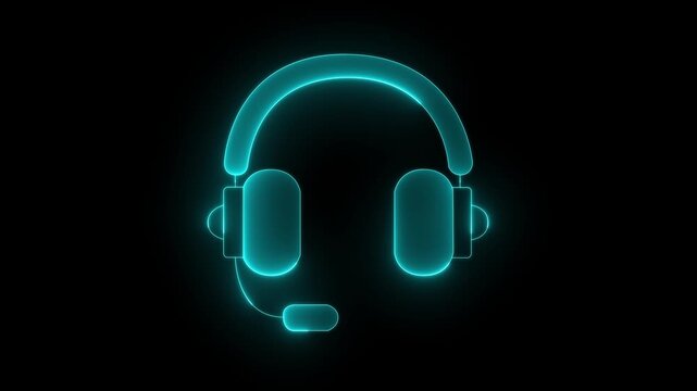 Neon headphones sign. Glowing neon line Headphones icon. neon headphone icon animation. Neon headphones sign on a black background. Motion graphics of headphone icon concept.