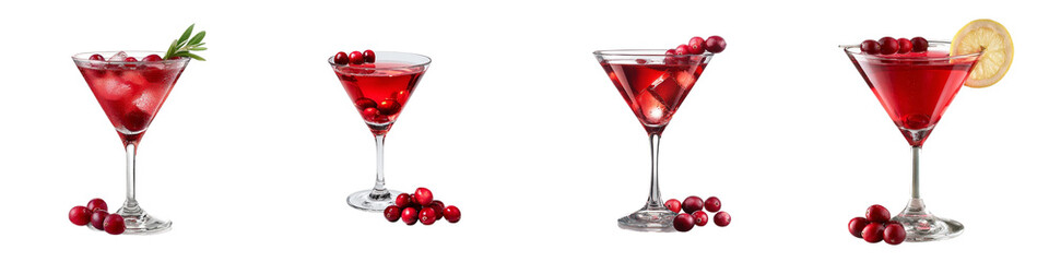 Festive cranberry cocktails collection for holiday cheer, featuring vibrant red beverages with refreshing garnishes, perfect for seasonal celebrations and elegant gatherings