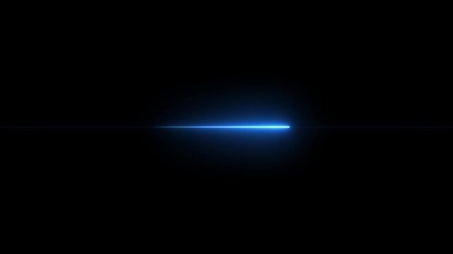 Straight blue color neon laser line on a black background. glowing horizontal neon lines streaming across on the screen. Abstract beautiful blue neon line background