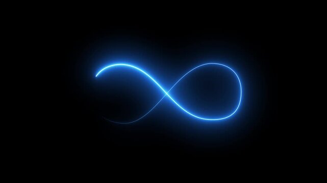 Seamless loop animation. Infinity symbol. Neon glowing blue light isolated on black background. Eternity concept. double circle round animation.