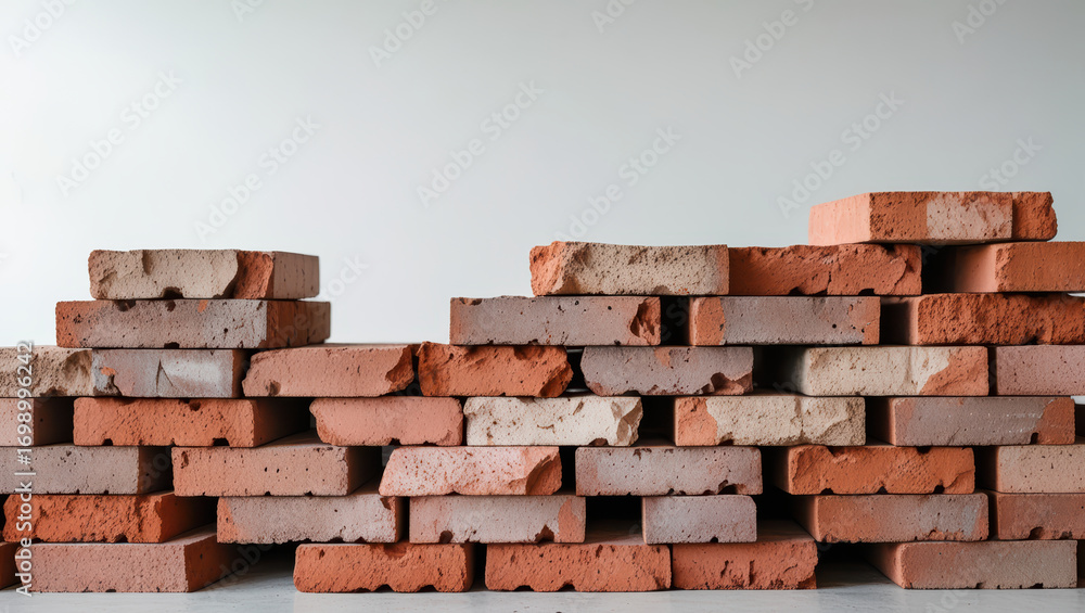 Aufkleber meticulously arranged stack of textured bricks showcases various shades of red and orange, creating 