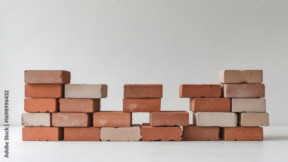 Aufkleber photograph of rectangular brick blocks arranged creative pattern, showcasing various shades of red a