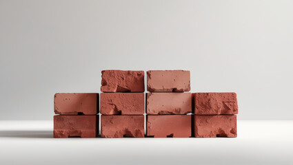 Obraz premium Stack of traditional red brick blocks arranged neatly on light background, showcasing their texture and color. bricks exhibit rustic charm, perfect for construction or decorative purposes