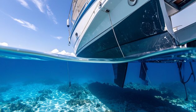 Underwater view of a boat hull
