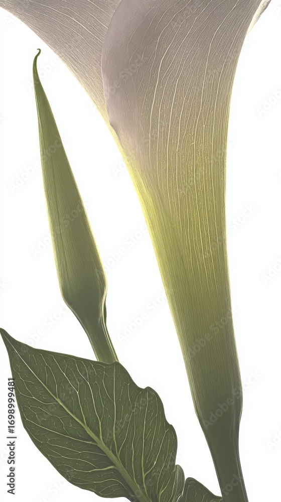 Poster macro shot of elegant calla lily on white background displaying its delicate petals and graceful for