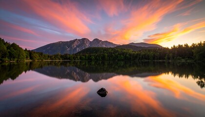 Serene lake at sunset