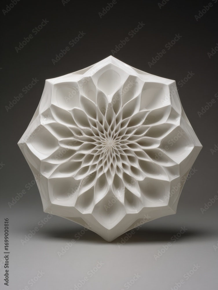 Aufkleber beautiful geometric sculpture with intricate patterns created from white material reflecting light i