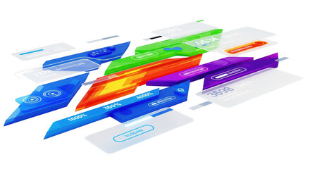 Futuristic user interface elements, vibrant data panels, dynamic interface design