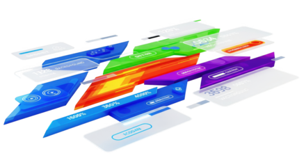 Futuristic user interface elements, vibrant data panels, dynamic interface design