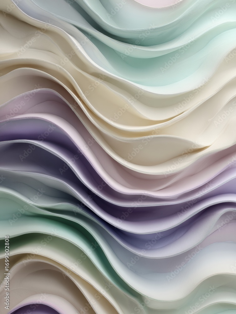 Poster wavy pastel layers create a serene and calming visual texture in soft colors and intricate design