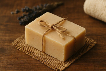 Handmade Natural Soap Bar with Twine Rustic Spa Product Photography