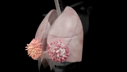 Anatomical model of lungs with viral infection highlighted.