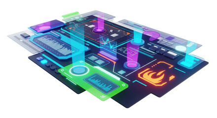 Futuristic user interface displaying data visualization for network management