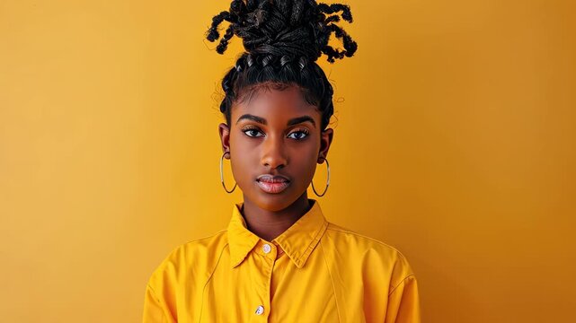 Radiant Portrait: A young individual radiates with natural beauty, adorned with elegant earrings, in a close-up studio shot that celebrates self-expression and confidence.