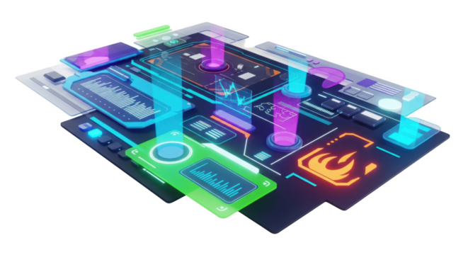 Futuristic user interface displaying data visualization for network management