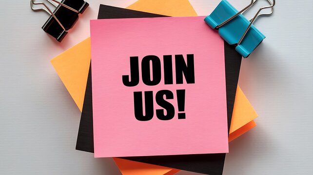 Inspire collaboration and growth by inviting new team members with this vibrant 'Join Us!' call to action, perfect for recruitment and team building initiatives.