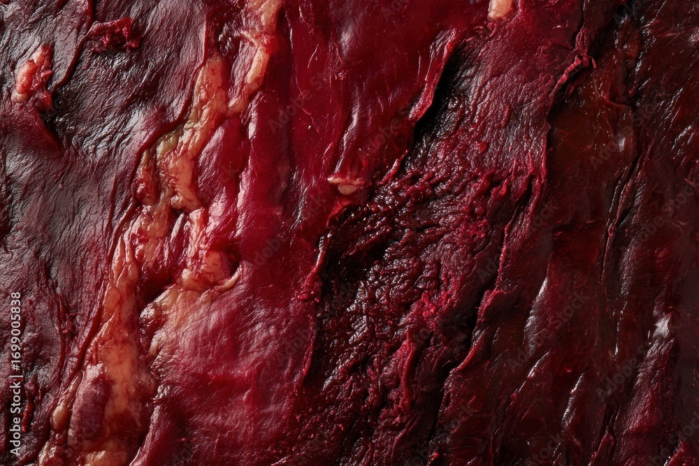 Poster detail of raw meat showing rich red color and texture suitable for culinary preparations and butcher