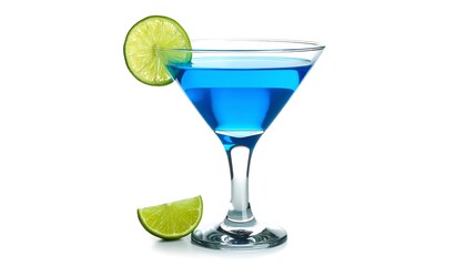 Blue cocktail martini with lime