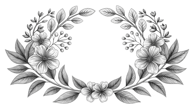 Vector illustration of a vintage laurel wreath with an ornate floral pattern design on a black background