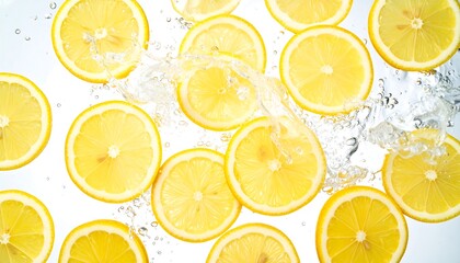 Fresh lemon slices in water, with splashes