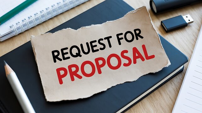Seeking innovative solutions discover the essential 'Request for Proposal' document on a professional desk with essential office supplies ready for your next big project