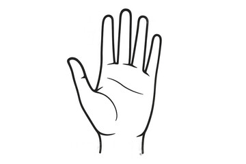 Obraz premium Black and white graphic of open hand, spreading five fingers, symbolizing nonverbal communication and human connection with minimalist design approach