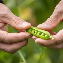 Hands opening a pea pod