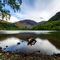 Serene lake reflecting mountains (1)