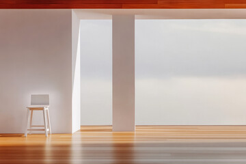 Modern workspace with natural light and minimalistic design in a bright room