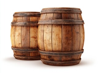 Fototapeta premium Two aged wooden barrels on white