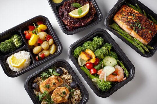 Prepared meal containers, various healthy options