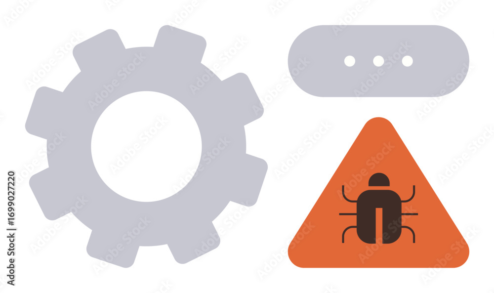 Poster gear symbolizes system settings, triangle with bug warns of software error, and menu dots indicate o
