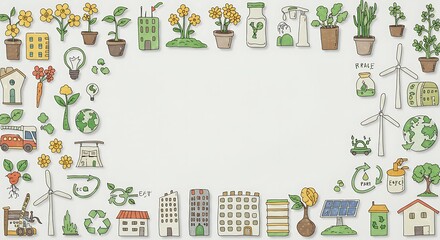Colorful Eco-friendly Icons Framing Blank White Space Graphic