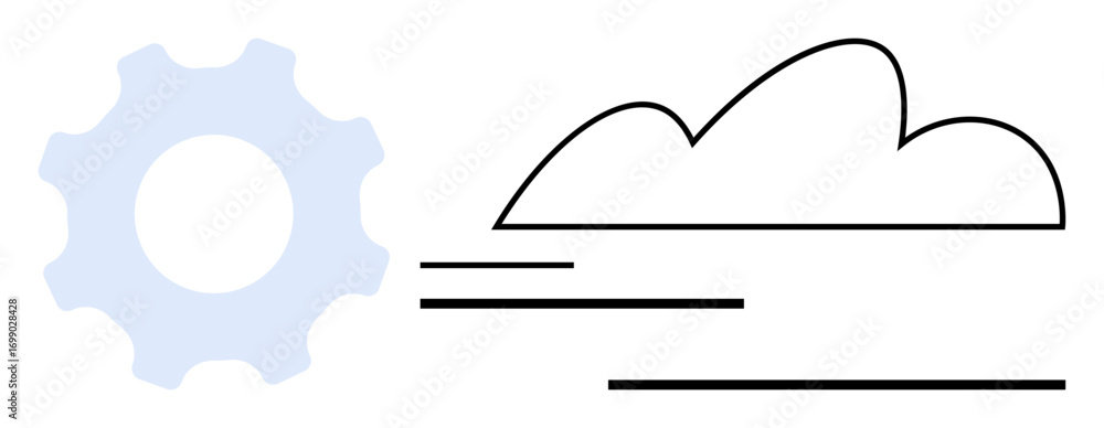 Poster blue gear with stylized cloud and motion lines conveys cloud automation, technology, innovation, and