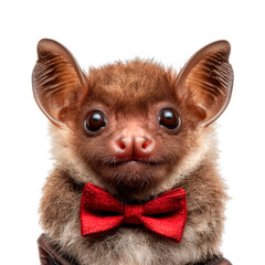 Cute vampire bat with bow tie, white background