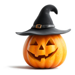 Jack o lantern with witch hat, white background
