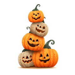 Halloween pumpkin stack illustration, white background