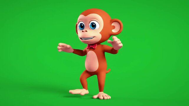 A cheerful monkey in a dance pose against a green screen background performing monkey dance dance monkey