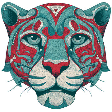 Artistic Jaguar Head: A captivating illustration of a jaguar head, adorned with intricate patterns and vibrant colors, embodying the wild beauty and artistic expression.