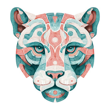 Geometric Cougar Portrait: A stylized geometric portrait of a majestic cougar, with intricate lines and vibrant colors, in a digital art form.