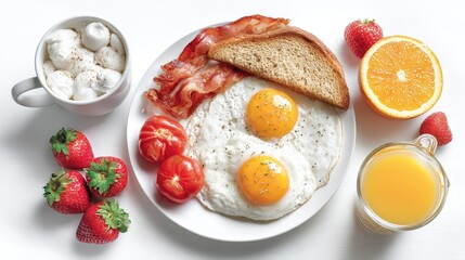 Breakfast, white background.