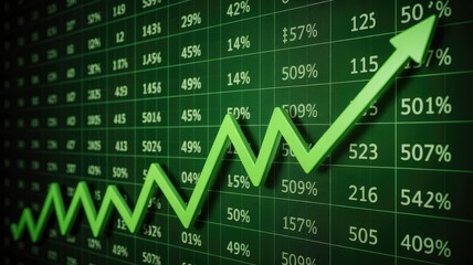 Dynamic green arrow charts upward trend signifying financial growth and market success