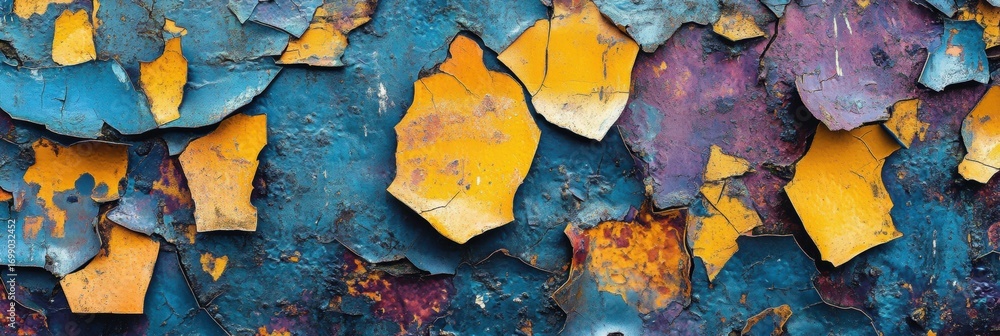Poster colorful layers of peeling paint showcase textures and patterns on a weathered surface in an urban s