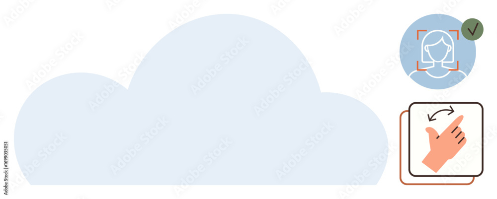 Poster cloud graphic with face recognition verification and hand swipe gesture icons. ideal for technology,
