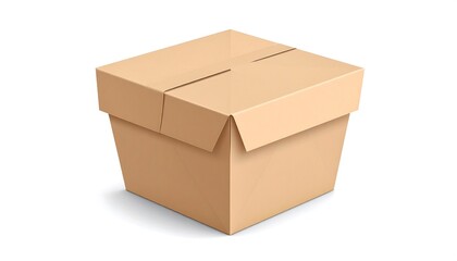 A  light beige cardboard box with a simple,  square shape and a slightly folded lid sits on a white background.