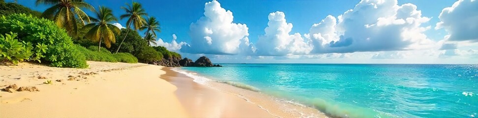 Hawaiian Paradise Golden Sand Meets Turquoise Ocean Under a Vibrant Sky - Idyllic Beach Scene Perfect for Travel and Vacation Projects
